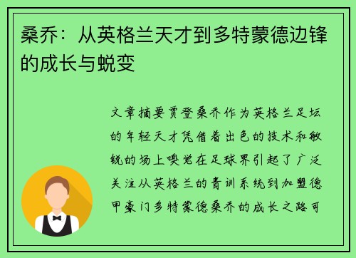 桑乔:从英格兰天才到多特蒙德边锋的成长与蜕变 桑乔:从英格兰天才到多特蒙德边锋的成长与蜕变
